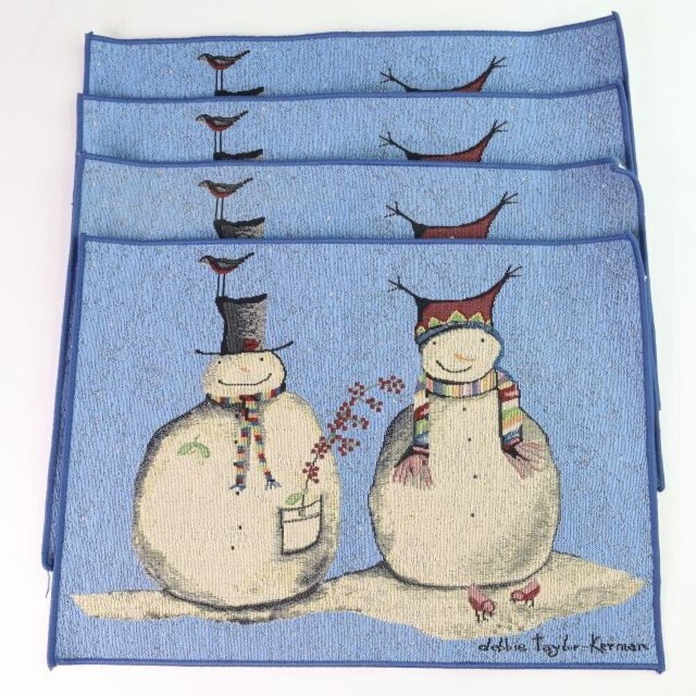 Lot 4 Christmas Placemats Snowmen Winter Blue Debbie Tayler Kerman Rustic